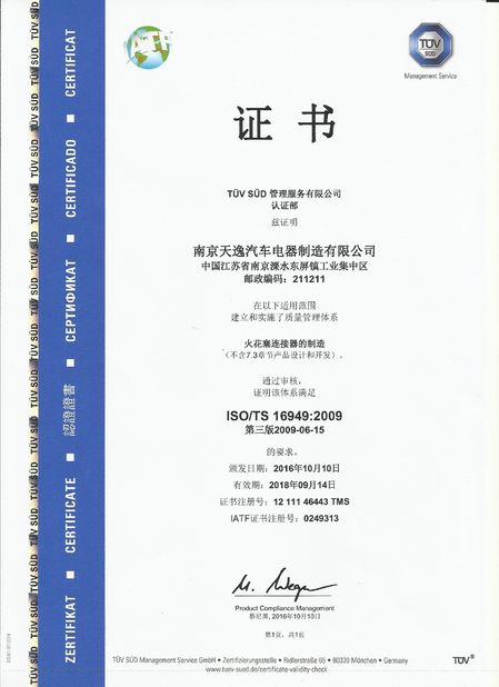 China Nanjing Tianyi Automobile Electric Manufacturing Co., Ltd. zertifizierungen